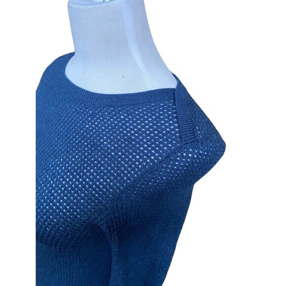 APC Rue Madame Blue Textured Knit Sweater Women S M long sleeve Blouse Fitted - Picture 6 of 9